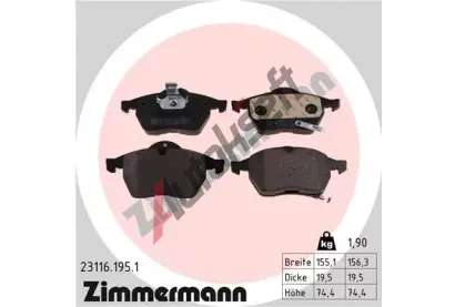 ZIMMERMANN Sada brzdových destiček - kotoučová brzda ZIM 23116.195.1, 23116.195.1 ZIMMERMANN Sada brzdových destiček - kotoučová brzda ZIM 23116.195.1, 23116.195.1