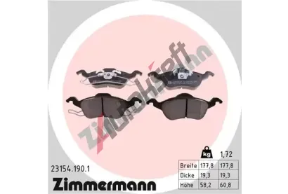ZIMMERMANN Sada brzdových destiček - kotoučová brzda ZIM 23154.190.1, 23154.190.1  ZIMMERMANN Sada brzdových destiček - kotoučová brzda ZIM 23154.190.1, 23154.190.1