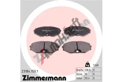 ZIMMERMANN Sada brzdovch destiek kotouov brzdy ZIM 23184.150.1, 23184.150.1