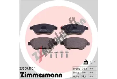 ZIMMERMANN Sada brzdovch destiek - kotouov brzda ZIM 23600.190.1, 23600.190.1