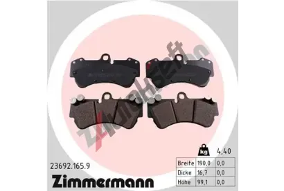 ZIMMERMANN Sada brzdovch destiek - kotouov brzda ZIM 23692.165.9, 23692.165.9