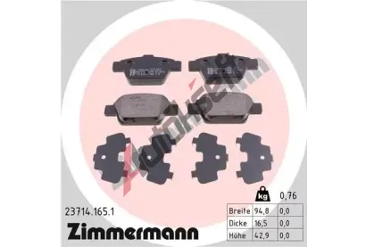 ZIMMERMANN Sada brzdovch destiek - kotouov brzda ZIM 23714.165.1, 23714.165.1