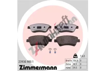 ZIMMERMANN Sada brzdových destiček rd:z ZIM 23930.980.1, 23930.980.1 ZIMMERMANN Sada brzdových destiček rd:z ZIM 23930.980.1, 23930.980.1