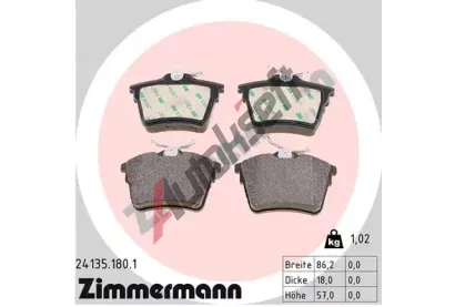 ZIMMERMANN Sada brzdových destiček - kotoučová brzda ZIM 24135.180.1, 24135.180.1  ZIMMERMANN Sada brzdových destiček - kotoučová brzda ZIM 24135.180.1, 24135.180.1