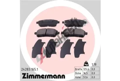 ZIMMERMANN Sada brzdovch destiek kotouov brzdy ZIM 24283.165.1, 24283.165.1