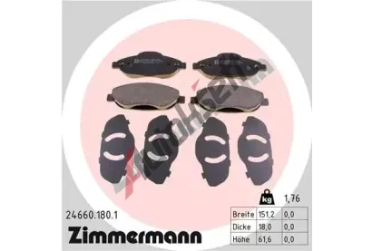 ZIMMERMANN Sada brzdových destiček - kotoučová brzda ZIM 24660.180.1, 24660.180.1 ZIMMERMANN Sada brzdových destiček - kotoučová brzda ZIM 24660.180.1, 24660.180.1