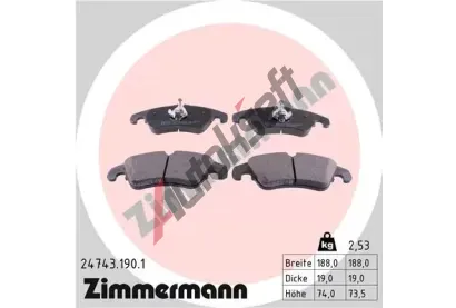 ZIMMERMANN Sada brzdovch destiek - kotouov brzda ZIM 24743.190.1, 24743.190.1