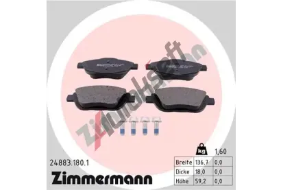 ZIMMERMANN Sada brzdovch destiek - kotouov brzda ZIM 24883.180.1, 24883.180.1