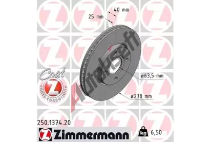 ZIMMERMANN Brzdový kotouč COAT Z - 278 mm ZIM 250.1374.20, 250.1374.20 ZIMMERMANN Brzdový kotouč COAT Z - 278 mm ZIM 250.1374.20, 250.1374.20