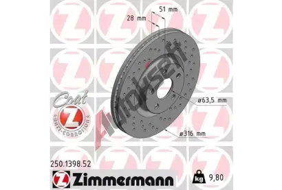 ZIMMERMANN Brzdov kotou SPORT COAT Z - 316 mm ZIM 250.1398.52, 250.1398.52