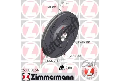 ZIMMERMANN Brzdový kotouč BLACK Z - 316 mm ZIM 250.1398.54, 250.1398.54 ZIMMERMANN Brzdový kotouč BLACK Z - 316 mm ZIM 250.1398.54, 250.1398.54