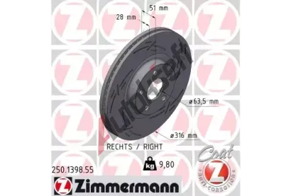 ZIMMERMANN Brzdový kotouč BLACK Z - 316 mm ZIM 250.1398.55, 250.1398.55 ZIMMERMANN Brzdový kotouč BLACK Z - 316 mm ZIM 250.1398.55, 250.1398.55