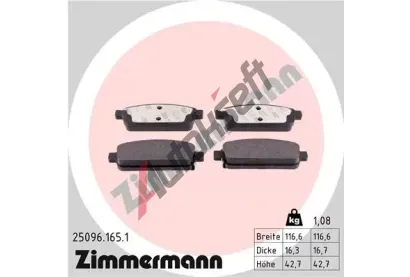 ZIMMERMANN Sada brzdovch destiek - kotouov brzda ZIM 25096.165.1, 25096.165.1