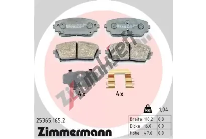 ZIMMERMANN Sada brzdovch destiek ZIM 25365.165.2, 25365.165.2