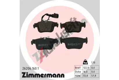 ZIMMERMANN Sada brzdových destiček ZIM 26206.160.1, 26206.160.1  ZIMMERMANN Sada brzdových destiček ZIM 26206.160.1, 26206.160.1