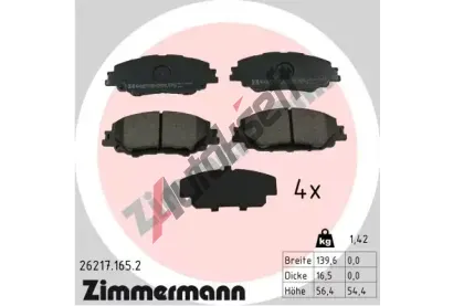 ZIMMERMANN Sada brzdových destiček ZIM 26217.165.2, 26217.165.2 ZIMMERMANN Sada brzdových destiček ZIM 26217.165.2, 26217.165.2