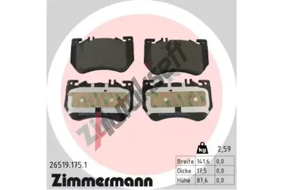 ZIMMERMANN Sada brzdových destiček ZIM 26519.175.1, 26519.175.1 ZIMMERMANN Sada brzdových destiček ZIM 26519.175.1, 26519.175.1