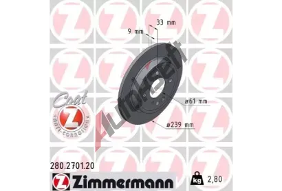 ZIMMERMANN Brzdový kotouč COAT Z - 239 mm ZIM 280.2701.20, 280.2701.20 ZIMMERMANN Brzdový kotouč COAT Z - 239 mm ZIM 280.2701.20, 280.2701.20