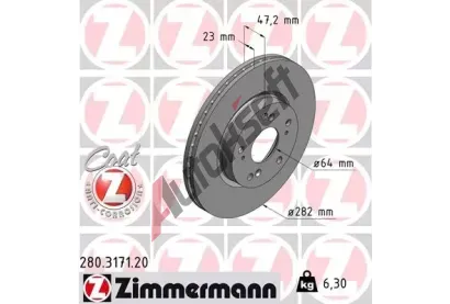 ZIMMERMANN Brzdový kotouč COAT Z - 282 mm ZIM 280.3171.20, 280.3171.20 ZIMMERMANN Brzdový kotouč COAT Z - 282 mm ZIM 280.3171.20, 280.3171.20