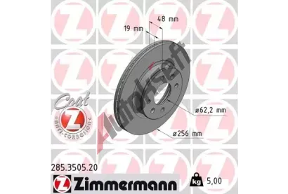 ZIMMERMANN Brzdový kotouč COAT Z - 256 mm ZIM 285.3505.20, 285.3505.20 ZIMMERMANN Brzdový kotouč COAT Z - 256 mm ZIM 285.3505.20, 285.3505.20
