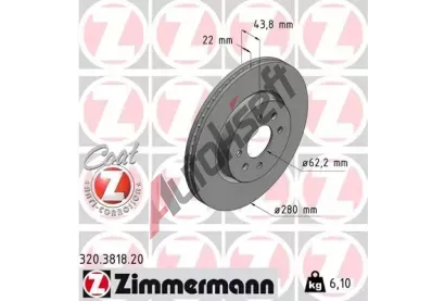 ZIMMERMANN Brzdový kotouč COAT Z - 280 mm ZIM 320.3818.20, 320.3818.20 ZIMMERMANN Brzdový kotouč COAT Z - 280 mm ZIM 320.3818.20, 320.3818.20