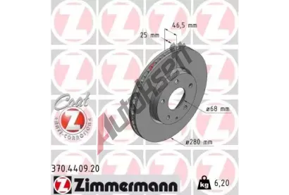 ZIMMERMANN Brzdový kotouč COAT Z - 280 mm ZIM 370.4409.20, 370.4409.20 ZIMMERMANN Brzdový kotouč COAT Z - 280 mm ZIM 370.4409.20, 370.4409.20