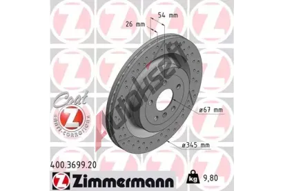 ZIMMERMANN Brzdový kotouč COAT Z - 345 mm ZIM 400.3699.20, 400.3699.20 ZIMMERMANN Brzdový kotouč COAT Z - 345 mm ZIM 400.3699.20, 400.3699.20
