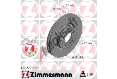 ZIMMERMANN Brzdový kotouč COAT Z - 305 mm ZIM 400.5538.20, 400.5538.20  ZIMMERMANN Brzdový kotouč COAT Z - 305 mm ZIM 400.5538.20, 400.5538.20