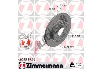 ZIMMERMANN Brzdový kotouč COAT Z - 276 mm ZIM 400.5539.20, 400.5539.20  ZIMMERMANN Brzdový kotouč COAT Z - 276 mm ZIM 400.5539.20, 400.5539.20