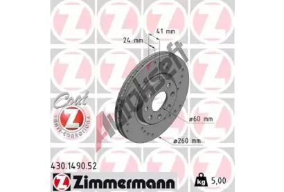 ZIMMERMANN Brzdový kotouč dírkovaný SPORT COAT Z - 260 mm ZIM 430.1490.52, 430.1490.52 ZIMMERMANN Brzdový kotouč dírkovaný SPORT COAT Z - 260 mm ZIM 430.1490.52, 430.1490.52