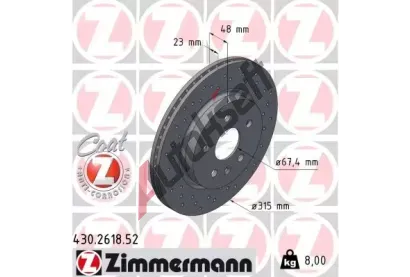 ZIMMERMANN Brzdov kotou drkovan SPORT COAT Z - 315 mm ZIM 430.2618.52, 430.2618.52