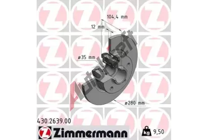 ZIMMERMANN Brzdov kotou s loiskem - 280 mm ZIM 430.2639.00, 430.2639.00