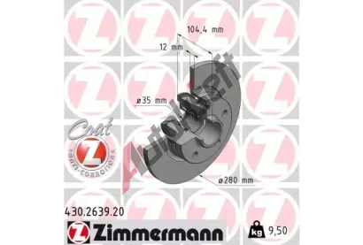 ZIMMERMANN Brzdový kotouč COAT Z - 280 mm ZIM 430.2639.20, 430.2639.20 ZIMMERMANN Brzdový kotouč COAT Z - 280 mm ZIM 430.2639.20, 430.2639.20