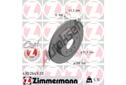 ZIMMERMANN Brzdový kotouč COAT Z - 288 mm ZIM 430.2649.20, 430.2649.20 ZIMMERMANN Brzdový kotouč COAT Z - 288 mm ZIM 430.2649.20, 430.2649.20