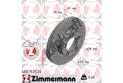 ZIMMERMANN Brzdový kotouč dírkovaný COAT Z - 318 mm ZIM 460.1525.20, 460.1525.20  ZIMMERMANN Brzdový kotouč dírkovaný COAT Z - 318 mm ZIM 460.1525.20, 460.1525.20