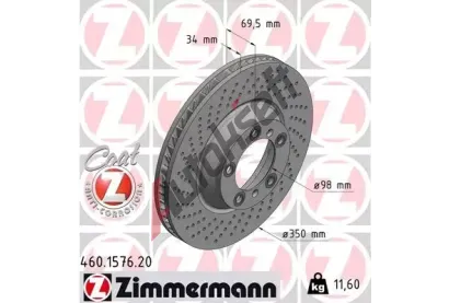 ZIMMERMANN Brzdový kotouč dírkovaný COAT Z - 350 mm ZIM 460.1576.20, 460.1576.20  ZIMMERMANN Brzdový kotouč dírkovaný COAT Z - 350 mm ZIM 460.1576.20, 460.1576.20