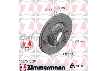 ZIMMERMANN Brzdový kotouč COAT Z - 350 mm ZIM 460.1578.20, 460.1578.20 ZIMMERMANN Brzdový kotouč COAT Z - 350 mm ZIM 460.1578.20, 460.1578.20