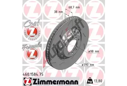 ZIMMERMANN Brzdov kotou drkovan FORMULA Z - 390 mm ZIM 460.1584.75, 460.1584.75