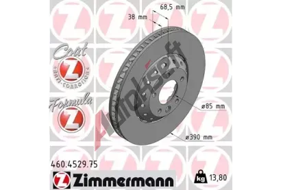 ZIMMERMANN Brzdový kotouč FORMULA Z COAT Z - 390 mm ZIM 460.4529.75, 460.4529.75  ZIMMERMANN Brzdový kotouč FORMULA Z COAT Z - 390 mm ZIM 460.4529.75, 460.4529.75