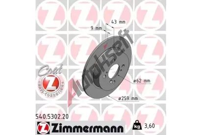 ZIMMERMANN Brzdový kotouč COAT Z - 259 mm ZIM 540.5302.20, 540.5302.20 ZIMMERMANN Brzdový kotouč COAT Z - 259 mm ZIM 540.5302.20, 540.5302.20