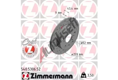 ZIMMERMANN Brzdov kotou SPORT COAT Z - 259 mm ZIM 540.5306.52, 540.5306.52