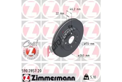 ZIMMERMANN Brzdový kotouč COAT Z - 260 mm ZIM 590.2857.20, 590.2857.20 ZIMMERMANN Brzdový kotouč COAT Z - 260 mm ZIM 590.2857.20, 590.2857.20