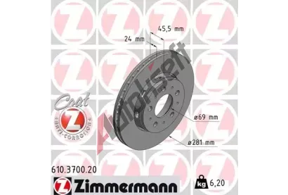 ZIMMERMANN Brzdový kotouč COAT Z - 281 mm ZIM 610.3700.20, 610.3700.20 ZIMMERMANN Brzdový kotouč COAT Z - 281 mm ZIM 610.3700.20, 610.3700.20