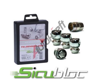 AEZ Sicubloc Sada bezpenostnch matic 4 ks + kl M12x1,25 - kuelov 60 - 34mm - kl 19 - stbrn