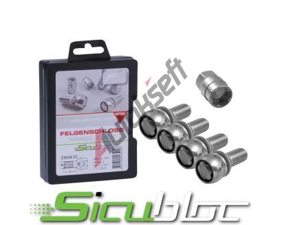 AEZ Sicubloc Sada bezpenostnch roub 4 ks + kl M12x1,25x28 - kuelov 60 - stbrn